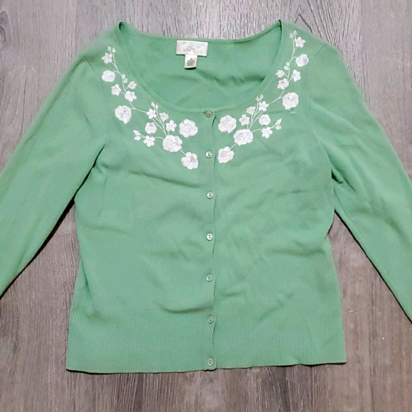 Mint Cardi w/ Flower Embroidery - Picture 1 of 4